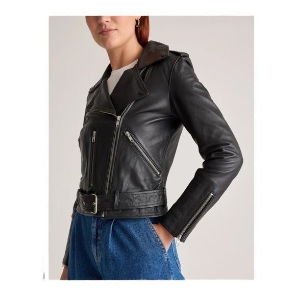 Quince 100% Leather Motorcycle Jacket in Black NWOT - Picture 1 of 11